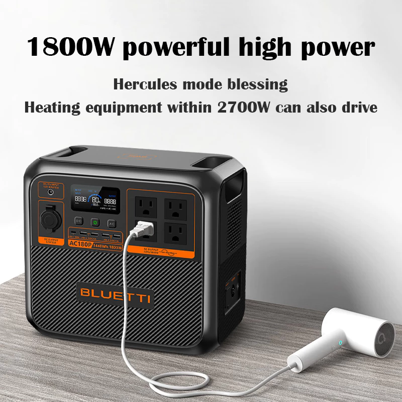 BLUETTI AC180P 1800W Portable Power Station | 1440Wh LiFePO₄ Battery Solar Generator for Home Backup, RV, Camping, Emergency | Fast Charging | 5-Year Local Warranty