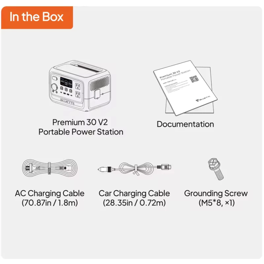 BLUETTI Premium 30 V2 Portable Power Station – 320Wh LiFePO₄ Battery, 600W AC Output (220V, 60Hz) Solar Generator, Suitable for PV60 / PV100 / PV120 / PV200 Solar Panels – Ideal for Camping, Hiking, Home Appliances & Electronics – 5-Year Warranty