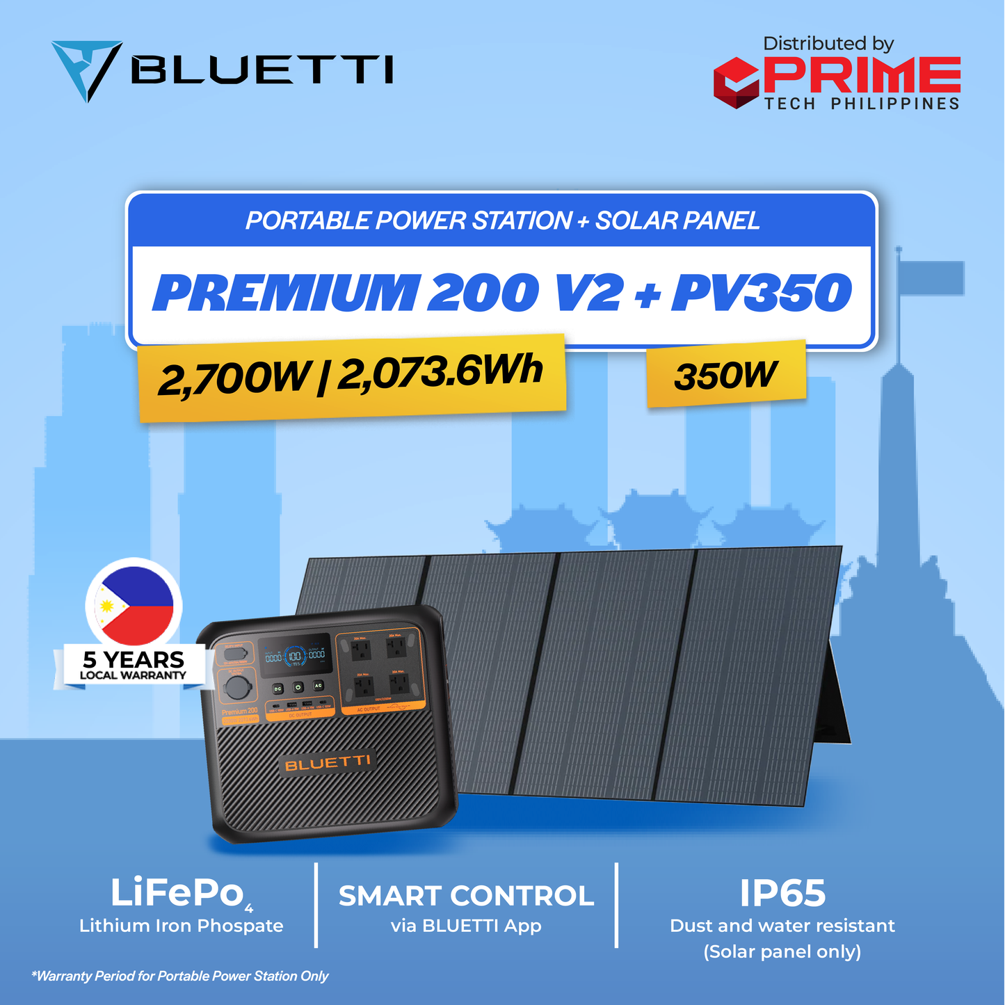 BLUETTI Premium 200 V2 Portable Power Station 2700W 2073.6Wh LiFePO4 | Solar Generator with UPS Backup 220V