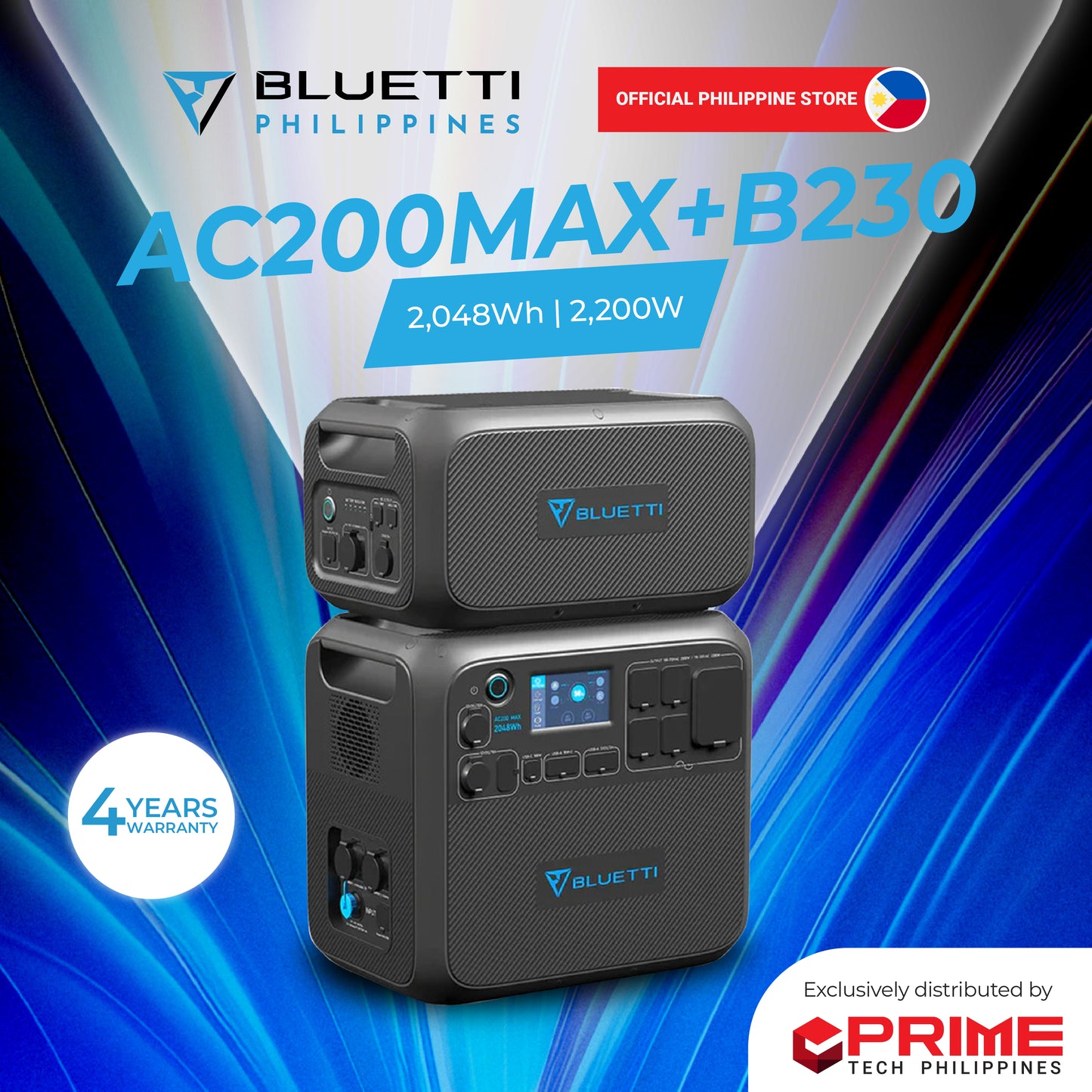 BLUETTI AC200MAX Expandable Power Station (2,200W) + BLUETTI B230 Expansion Battery (2,048Wh)