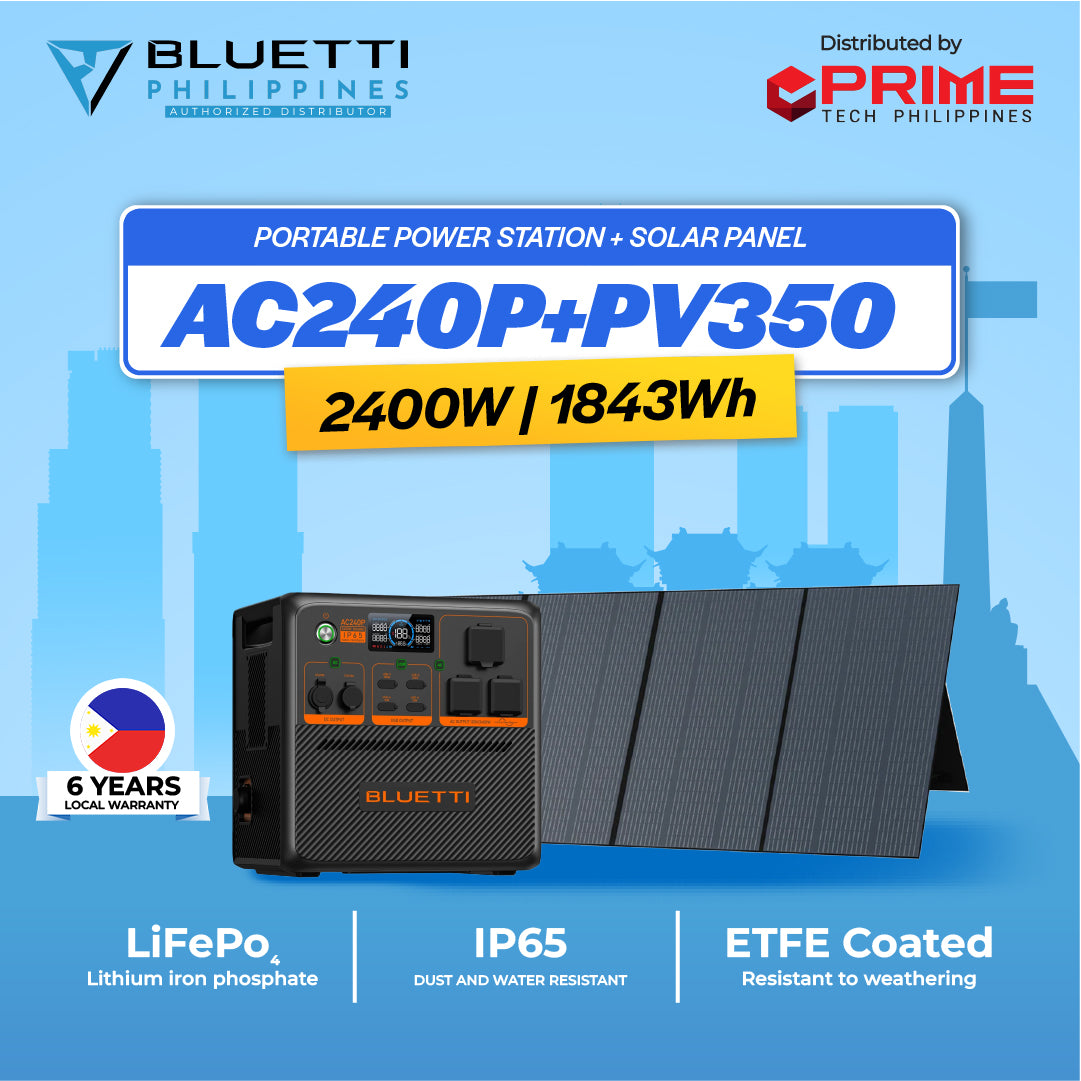 BLUETTI AC240P 2400W Portable Power Station | 1,843Wh LiFePO₄ IP65 Solar Generator for Home Backup, Camping, Emergency | 5-Year Local Warranty