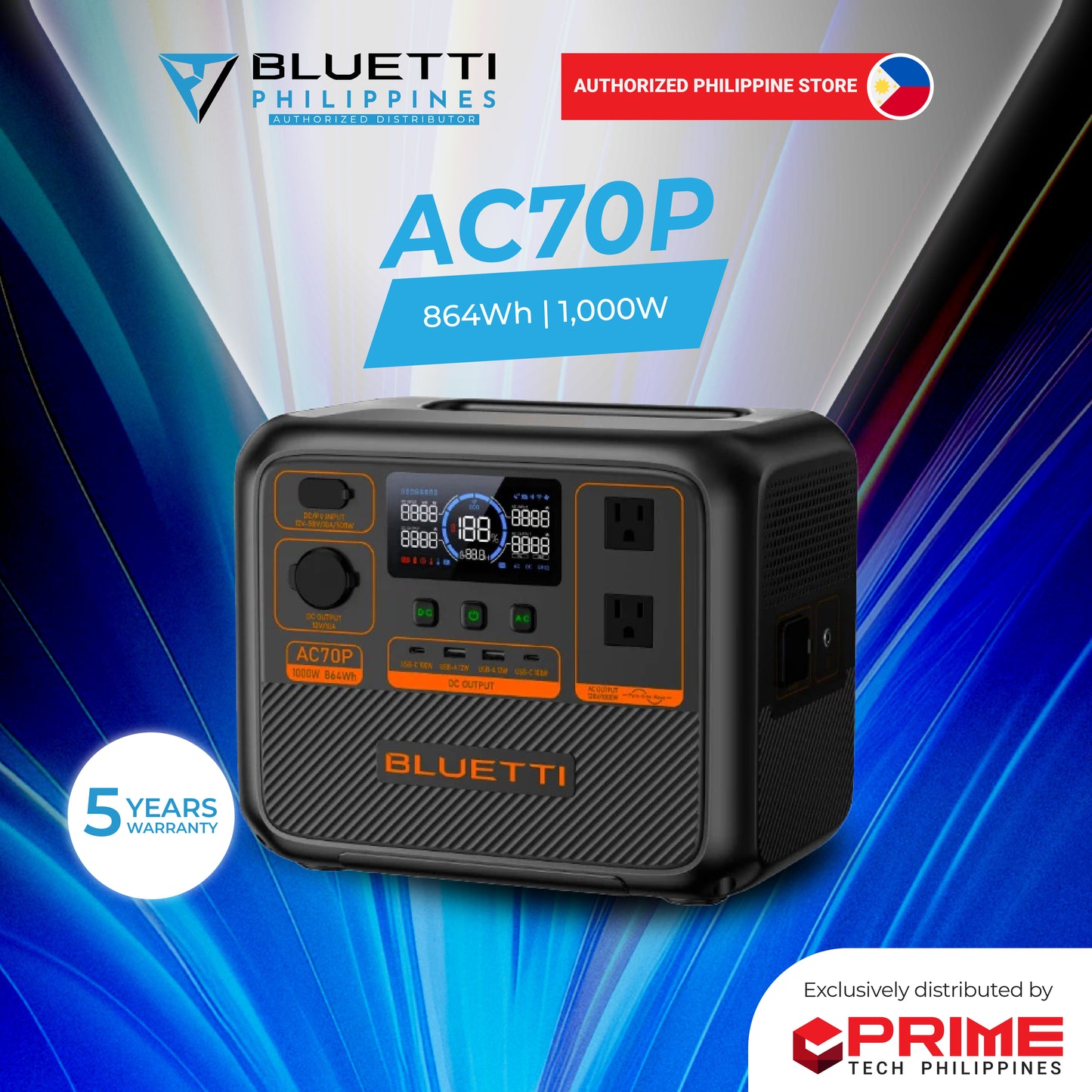 AUTHORIZED BLUETTI AC70P Portable Power Station | 1000W 864Wh - PREMIUM SERIES