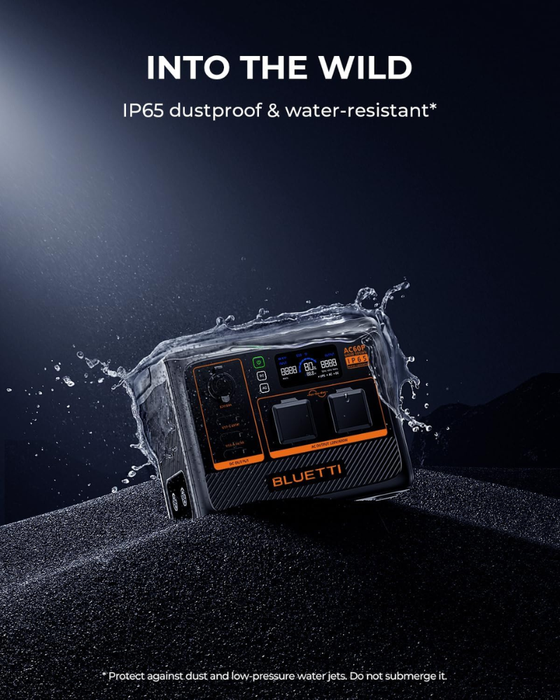 BLUETTI AC60P Portable Power Station with B80P Battery 1310Wh LiFePO4 2x600W AC IP65 Solar Generator