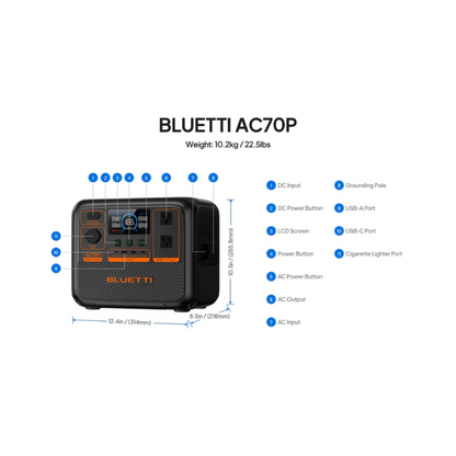 BLUETTI AC70P 1000W Portable Power Station with PV200 Solar Panel | 768Wh LiFePO4 Battery | 5-Year Warranty