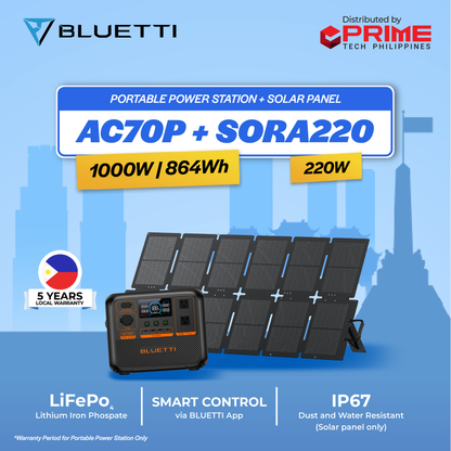 BLUETTI Premium AC70P 1000W Portable Power Station | 864Wh LiFePO₄ Battery for Camping, Home Backup, Emergency | 5-Year Local Warranty