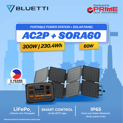 BLUETTI Premium AC2P 300W Portable Power Station | 230Wh LiFePO₄ Battery for Travel, Camping, Emergency Backup | Fast Charging | 5-Year Local Warranty