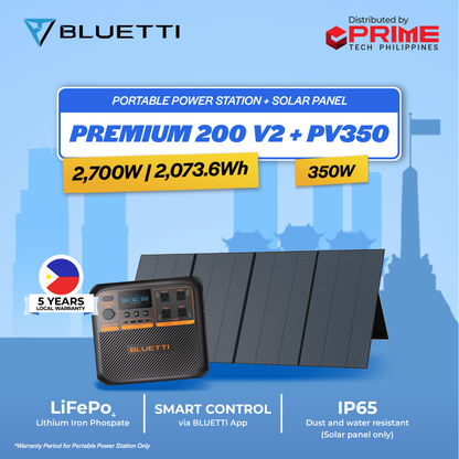 BLUETTI Premium 200 V2 Portable Power Station 2700W 2073.6Wh LiFePO4 | Solar Generator with UPS Backup 220V