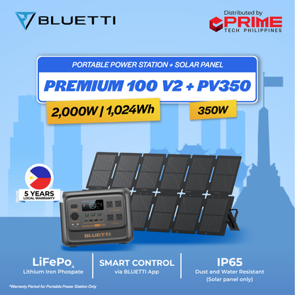 BLUETTI Premium 100 V2 Portable Power Station 1024Wh LiFePO4 2000W Solar Generator | UPS Backup Power Supply
