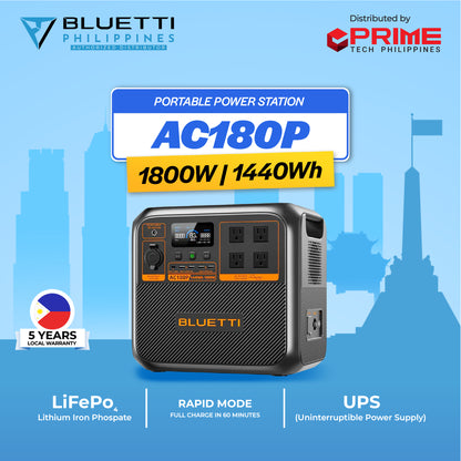 BLUETTI AC180P 1800W Portable Power Station | 1440Wh LiFePO₄ Battery Solar Generator for Home Backup, RV, Camping, Emergency | Fast Charging | 5-Year Local Warranty