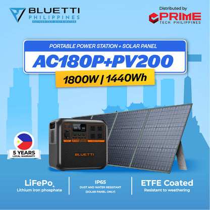 BLUETTI AC180P 1800W Portable Power Station | 1440Wh LiFePO₄ Battery Solar Generator for Home Backup, RV, Camping, Emergency | Fast Charging | 5-Year Local Warranty