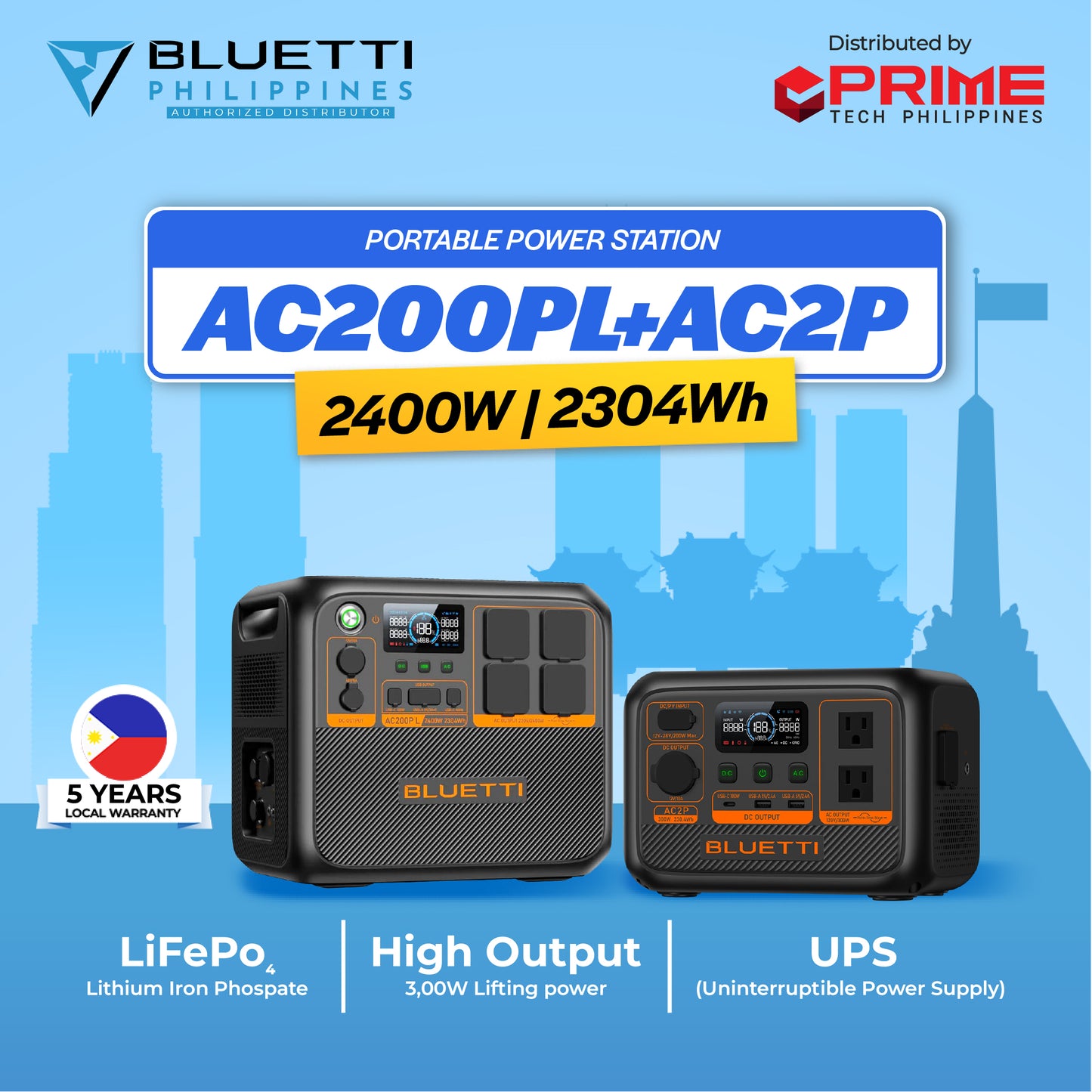 BLUETTI AC200PL Portable Power Station 2400W | 2304Wh LiFePO4 Battery | Fast Charging, Solar Generator, UPS Backup for Home & Outdoor Use | 5-Year Warranty