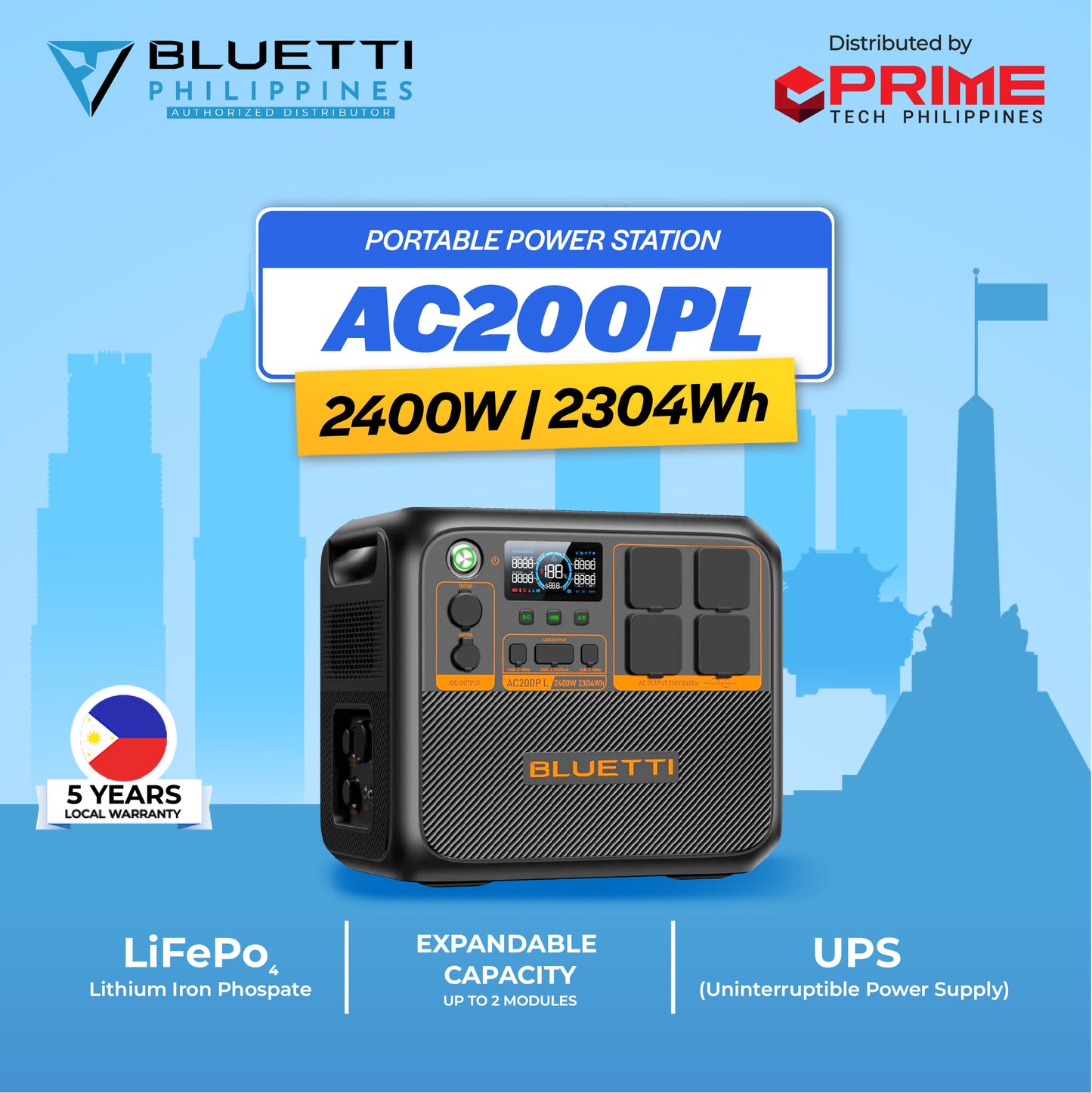 BLUETTI AC200PL Portable Power Station 2400W | 2304Wh LiFePO4 Battery | Fast Charging, Solar Generator, UPS Backup for Home & Outdoor Use | 5-Year Warranty