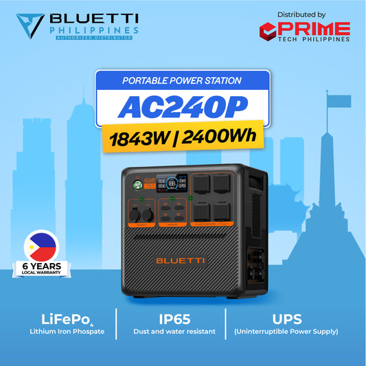 BLUETTI AC240P 2400W Portable Power Station | 1,843Wh LiFePO₄ IP65 Solar Generator for Home Backup, Camping, Emergency | 5-Year Local Warranty