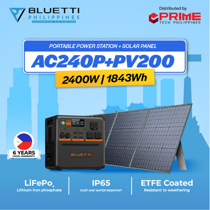 BLUETTI AC240P 2400W Portable Power Station | 1,843Wh LiFePO₄ IP65 Solar Generator for Home Backup, Camping, Emergency | 5-Year Local Warranty