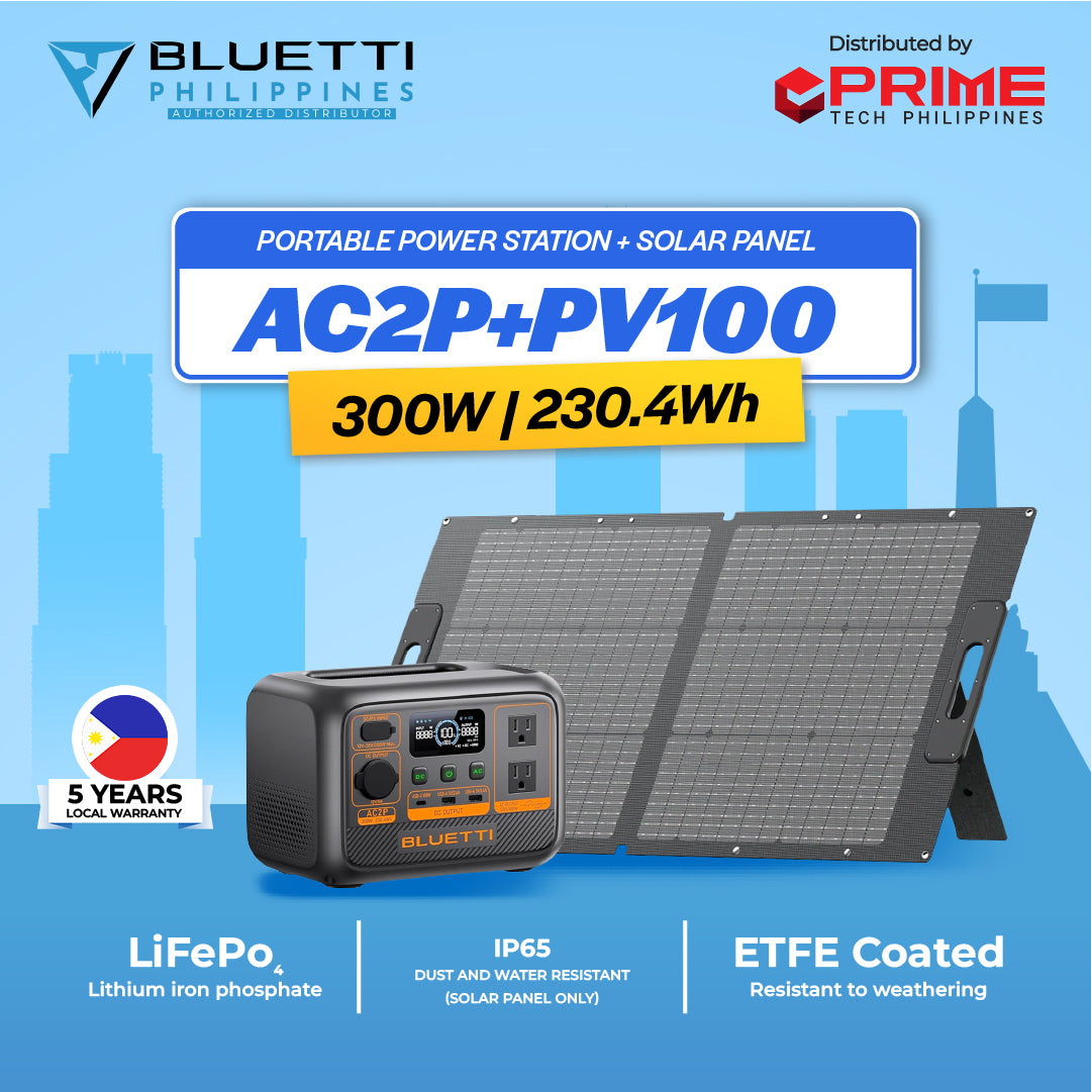 BLUETTI Premium AC2P 300W Portable Power Station | 230Wh LiFePO₄ Battery for Travel, Camping, Emergency Backup | Fast Charging | 5-Year Local Warranty