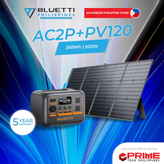 BLUETTI AC2P 234W with PV120 Solar Panel Portable Power Station 300Wh LiFePO4 Battery Backup Solar