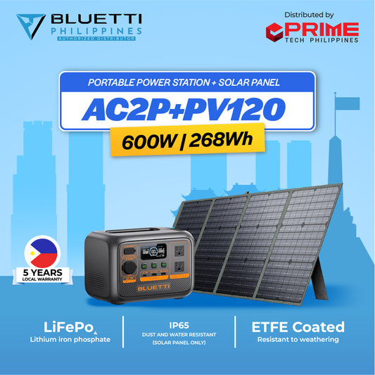 BLUETTI AC2P 234W with PV120 Solar Panel Portable Power Station 300Wh LiFePO4 Battery Backup Solar