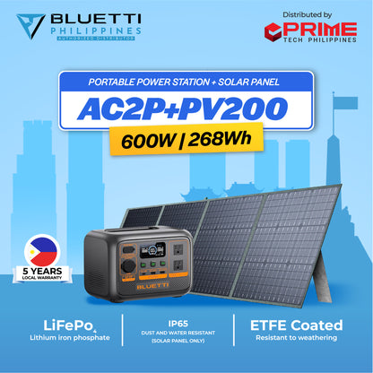BLUETTI AC2P 234W with PV200 Solar Panel Portable Power Station 300Wh LiFePO4 Battery Backup Solar