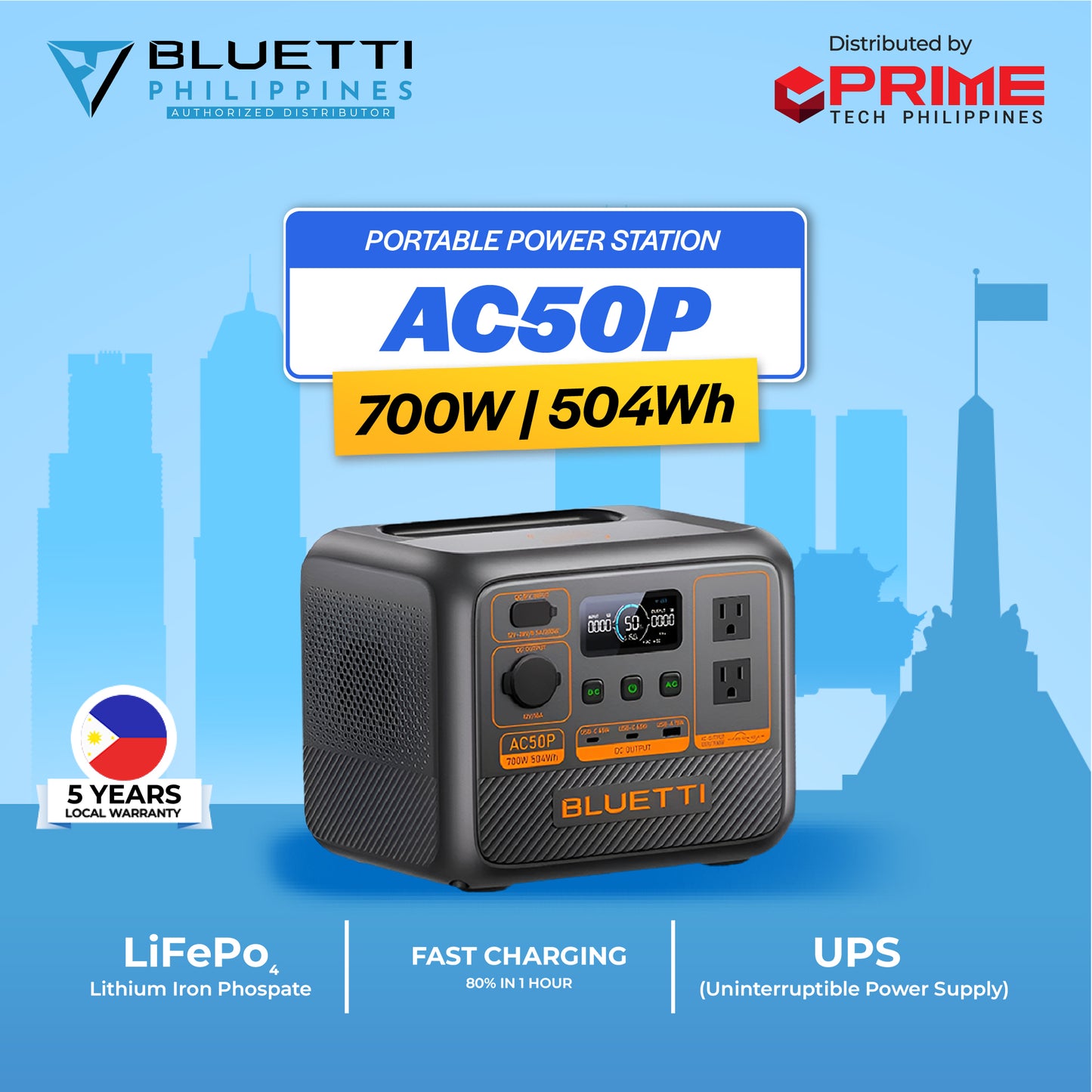BLUETTI AC50P 500Wh 700W Portable Power Station | Starlink Compatible | Camping, Outdoor, Emergency Backup | 5-Year Local Warranty