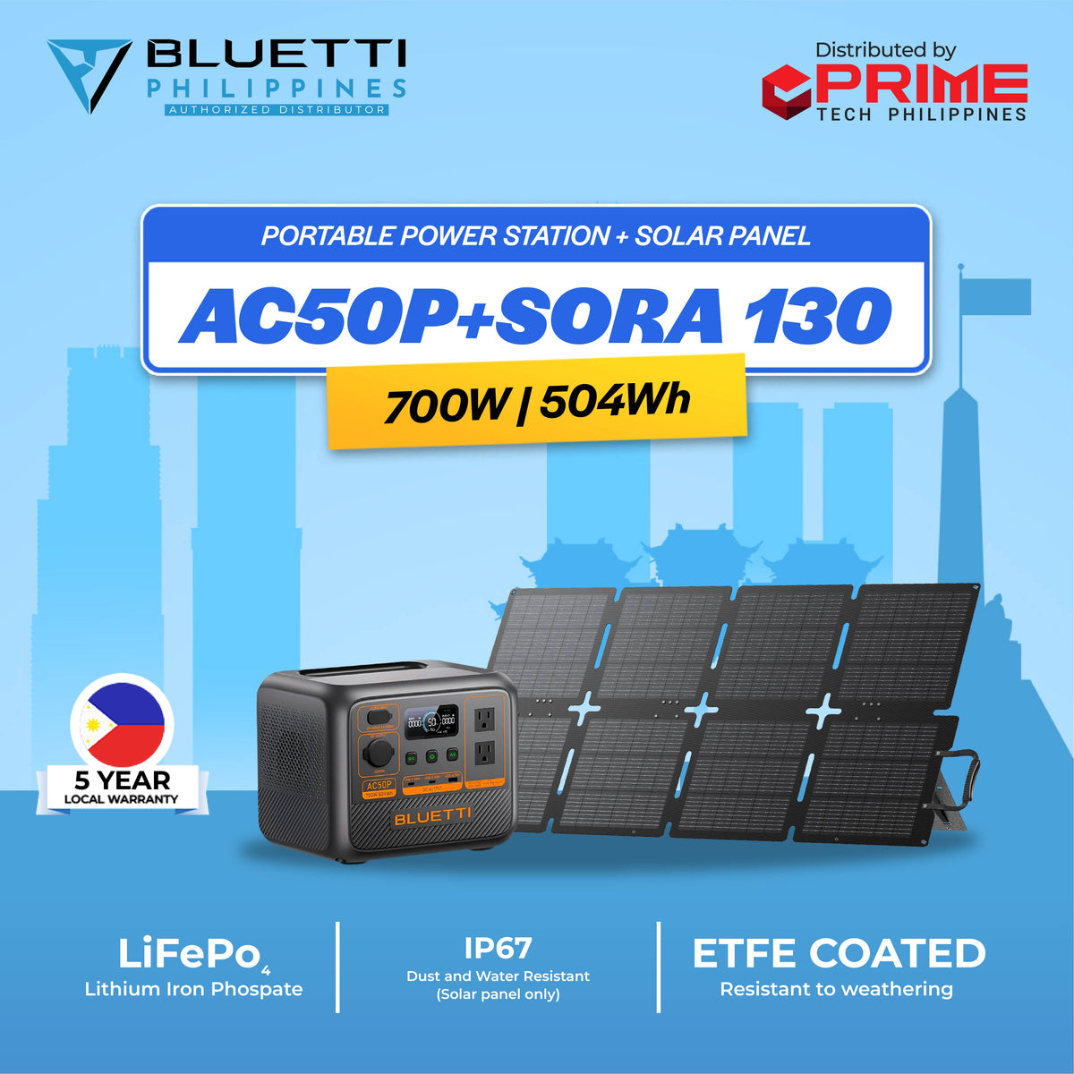 BLUETTI Premium AC50P 500Wh 700W Portable Power Station | Starlink Compatible | Camping, Outdoor, Emergency Backup | 5-Year Local Warranty