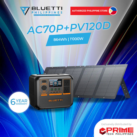 With PV120 | BLUETTI AC70P 1000W Portable Power Station 768Wh LiFePO4 Battery Solar Generator | 5-Year Warranty