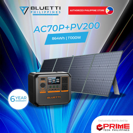 BLUETTI AC70P 1000W Portable Power Station with PV200 Solar Panel | 768Wh LiFePO4 Battery | 5-Year Warranty