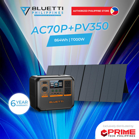 BLUETTI AC70P 1000W Portable Power Station with PV350 Solar Panel | 768Wh LiFePO4 Battery | 5-Year Warranty
