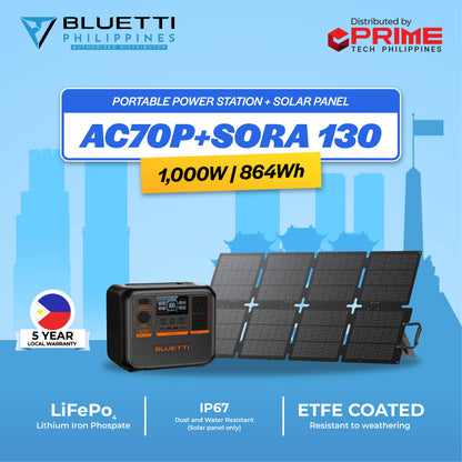 BLUETTI Premium AC70P 1000W Portable Power Station | 864Wh LiFePO₄ Battery for Camping, Home Backup, Emergency | 5-Year Local Warranty