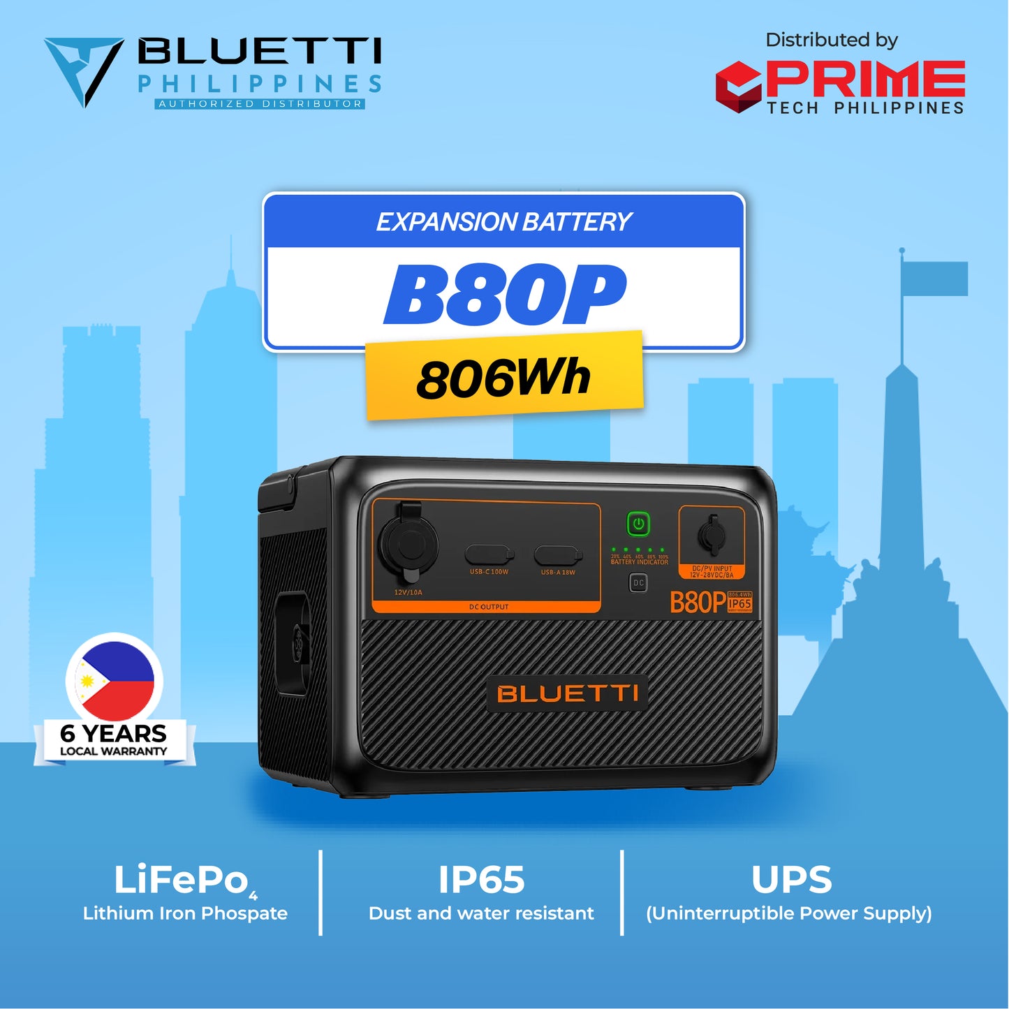 BLUETTI B80P 806Wh Expansion Battery | Ultra-Reliable LiFePO₄ Power for AC60P | Boost Your Backup with High-Capacity Solar Storage | 6-Year Local Warranty