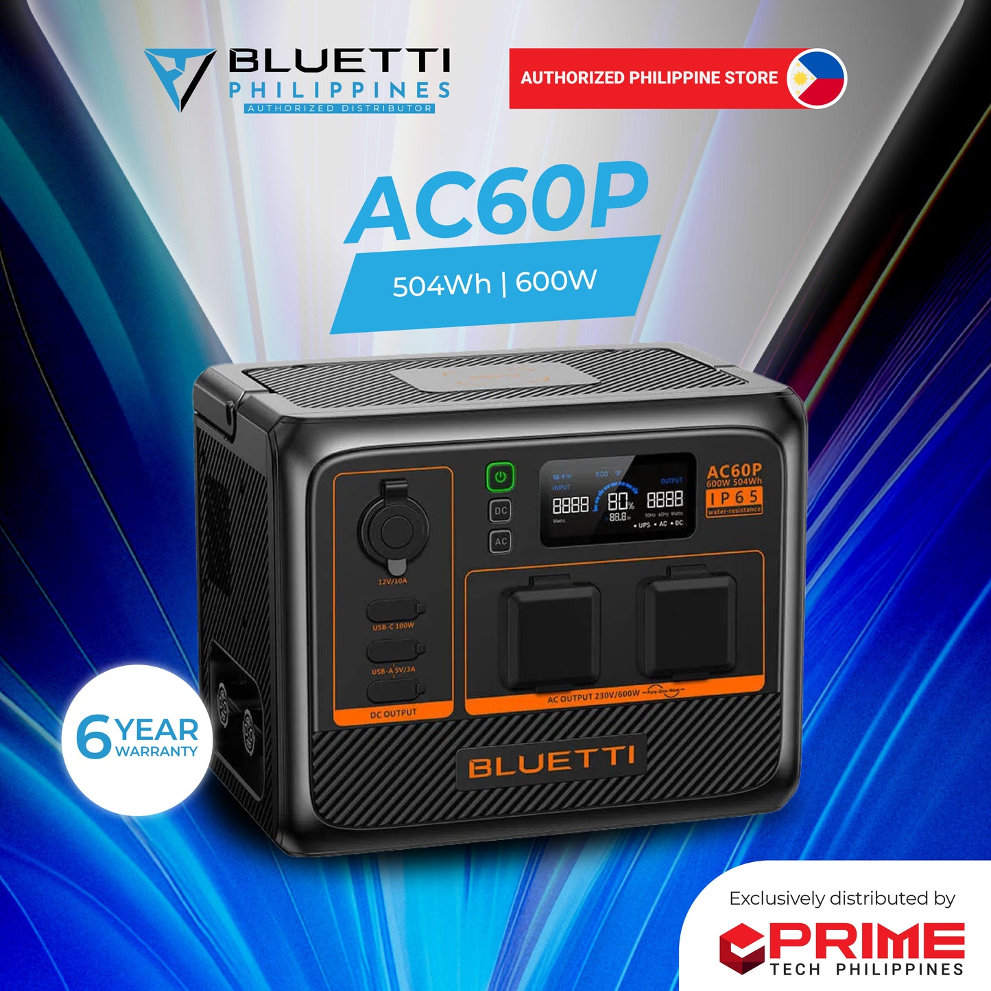 AUTHORIZED Bluetti AC60P Expandable Portable Waterproof Power Station 504Wh | 600W (1200W) - PREMIUM SERIES