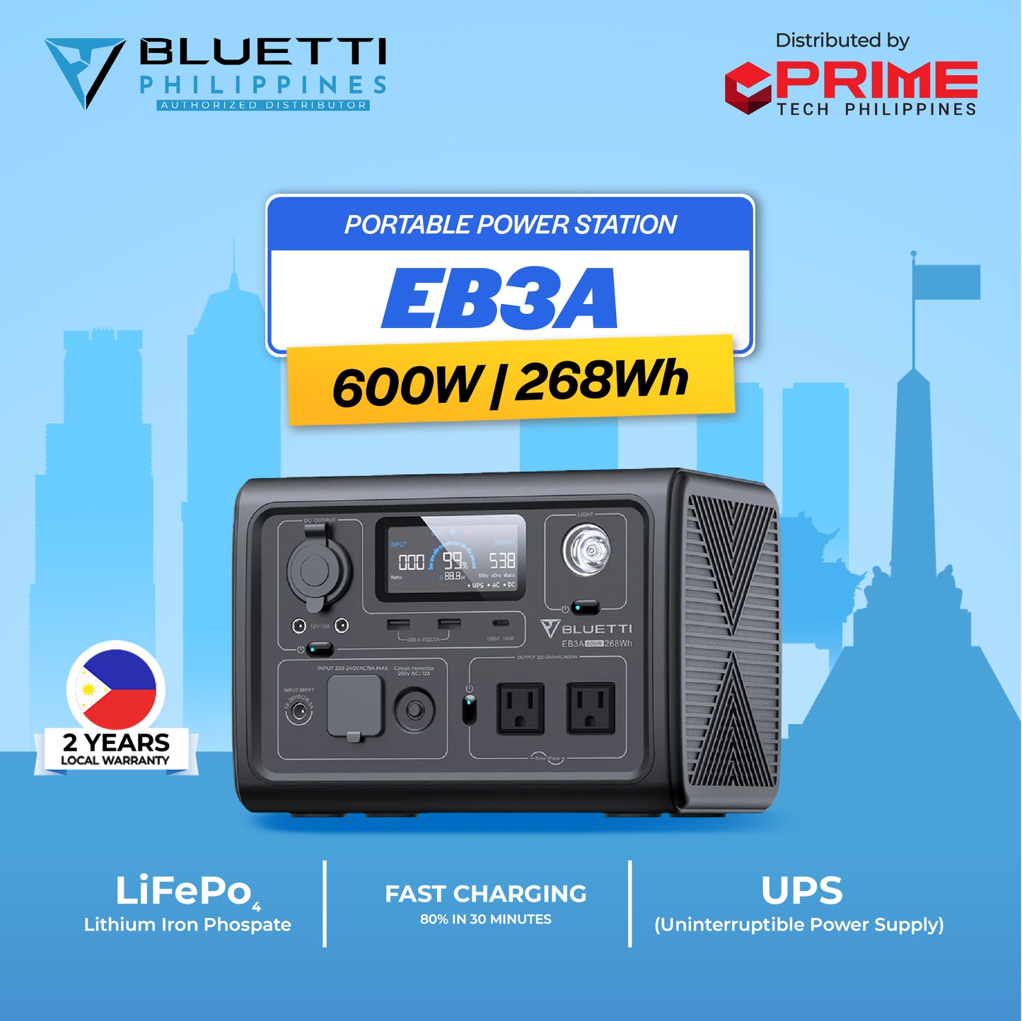 BLUETTI EB3A 600W 268Wh LiFePO₄ Portable Power Station