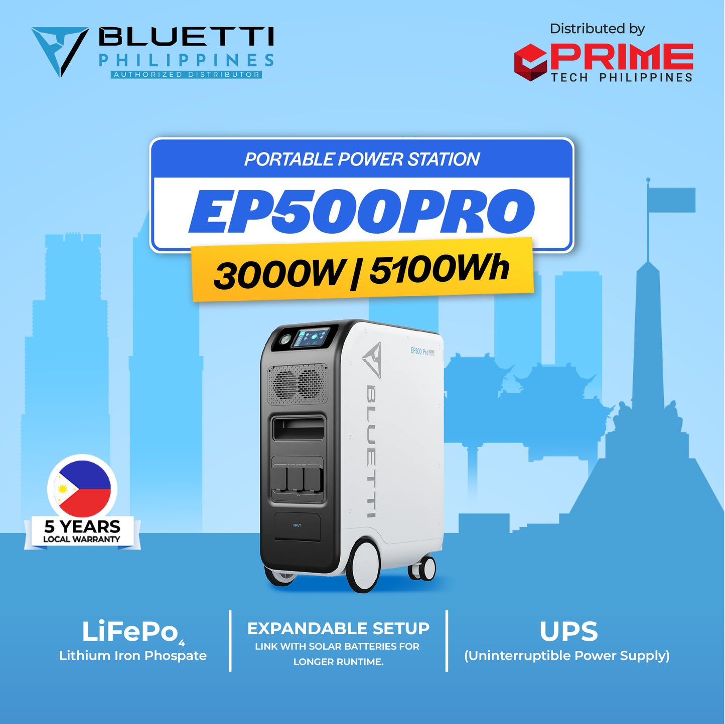 BLUETTI EP500Pro 3000W 5100Wh Power Station | Home Backup Generator for Emergency, Blackouts, Off-Grid | 4-Year Local Warranty