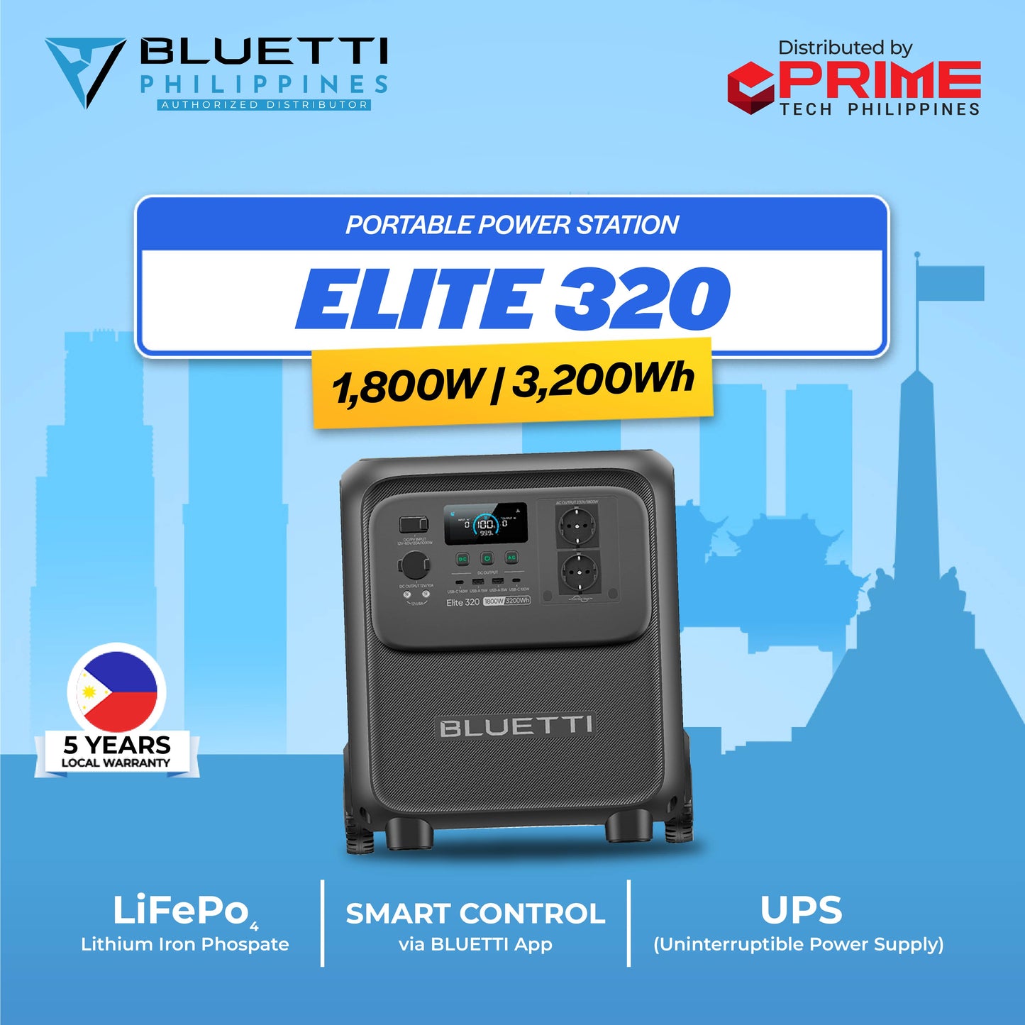 BLUETTI Elite 320 Portable Power Station 3200Wh LiFePO4 1800W Solar Generator | UPS Backup Power Supply