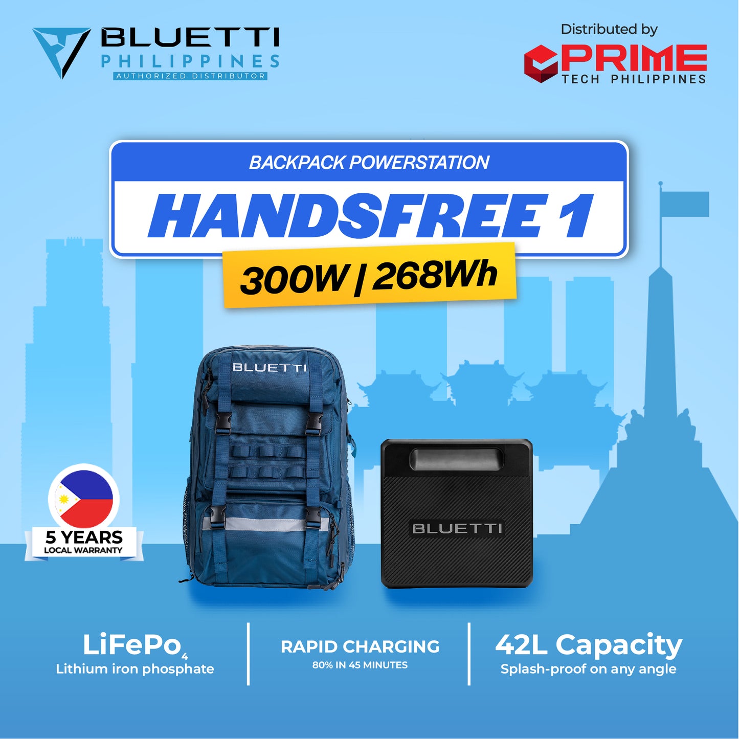BLUETTI Handsfree1 Portable Power Station 268Wh | 300W AC Output | Single Unit Only | LiFePO₄ Battery | Camping & Emergency Backup | 5-Year Local Warranty