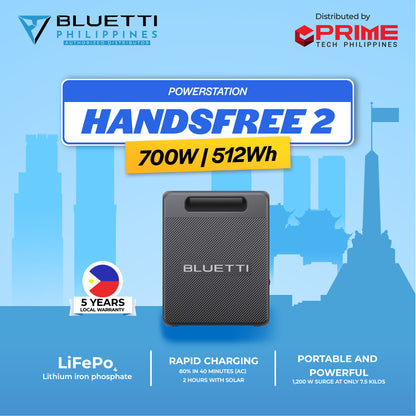 BLUETTI Handsfree2 700W Portable Power Station | 512Wh LiFePO₄ Battery with 230V AC Output & UPS Function | Ideal for Home Backup, Camping, Emergency | 5-Year Local Warranty