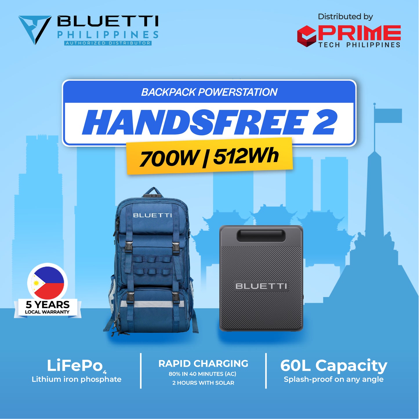 BLUETTI Handsfree2 700W Portable Power Station | 512Wh LiFePO₄ Battery with 230V AC Output & UPS Function | Ideal for Home Backup, Camping, Emergency | 5-Year Local Warranty