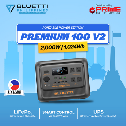 BLUETTI Premium 100 V2 Portable Power Station 1024Wh LiFePO4 2000W Solar Generator | UPS Backup Power Supply