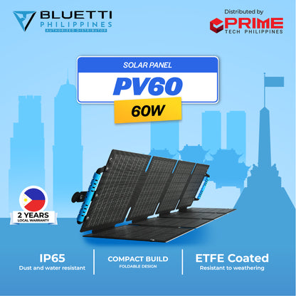 BLUETTI PV60 60W Foldable Solar Panel – Portable, High-Efficiency Monocrystalline for Power Stations, Camping, RV, Outdoor & Emergency Charging | 1-Year Local Warranty