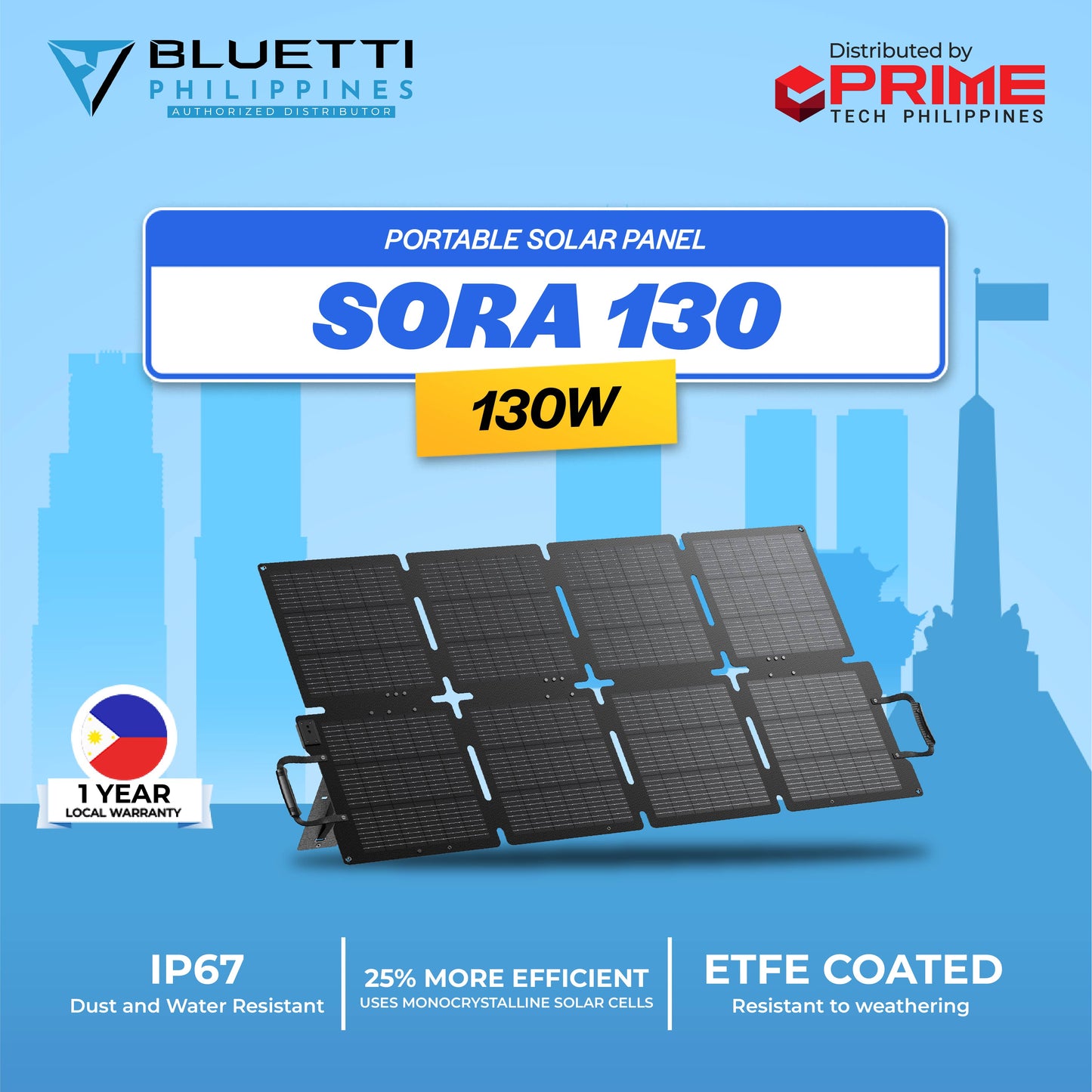 BLUETTI SORA130 130W Foldable Solar Panel IP67 | Portable Solar Charger for Power Stations