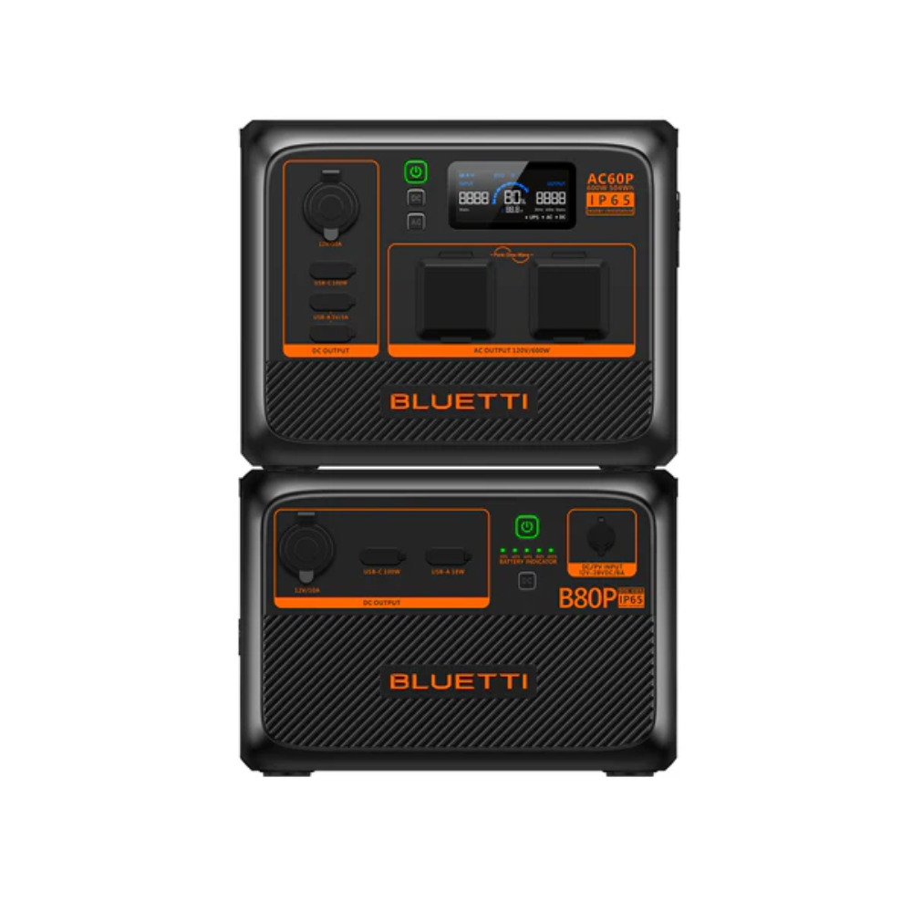 BLUETTI AC60P Portable Power Station with B80P Battery 1310Wh LiFePO4 2x600W AC IP65 Solar Generator